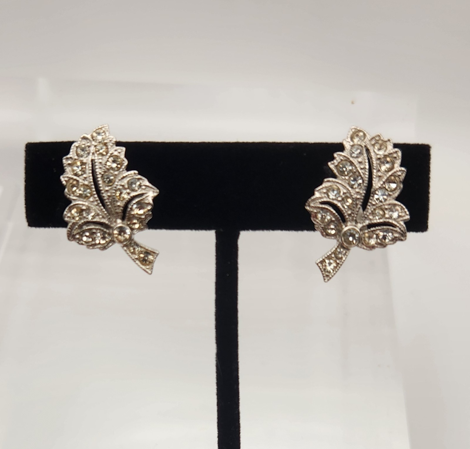 Vintage ORA Rhinestone Bracelet Clip Earrings Set Signed Silver Tone Bridal Glam