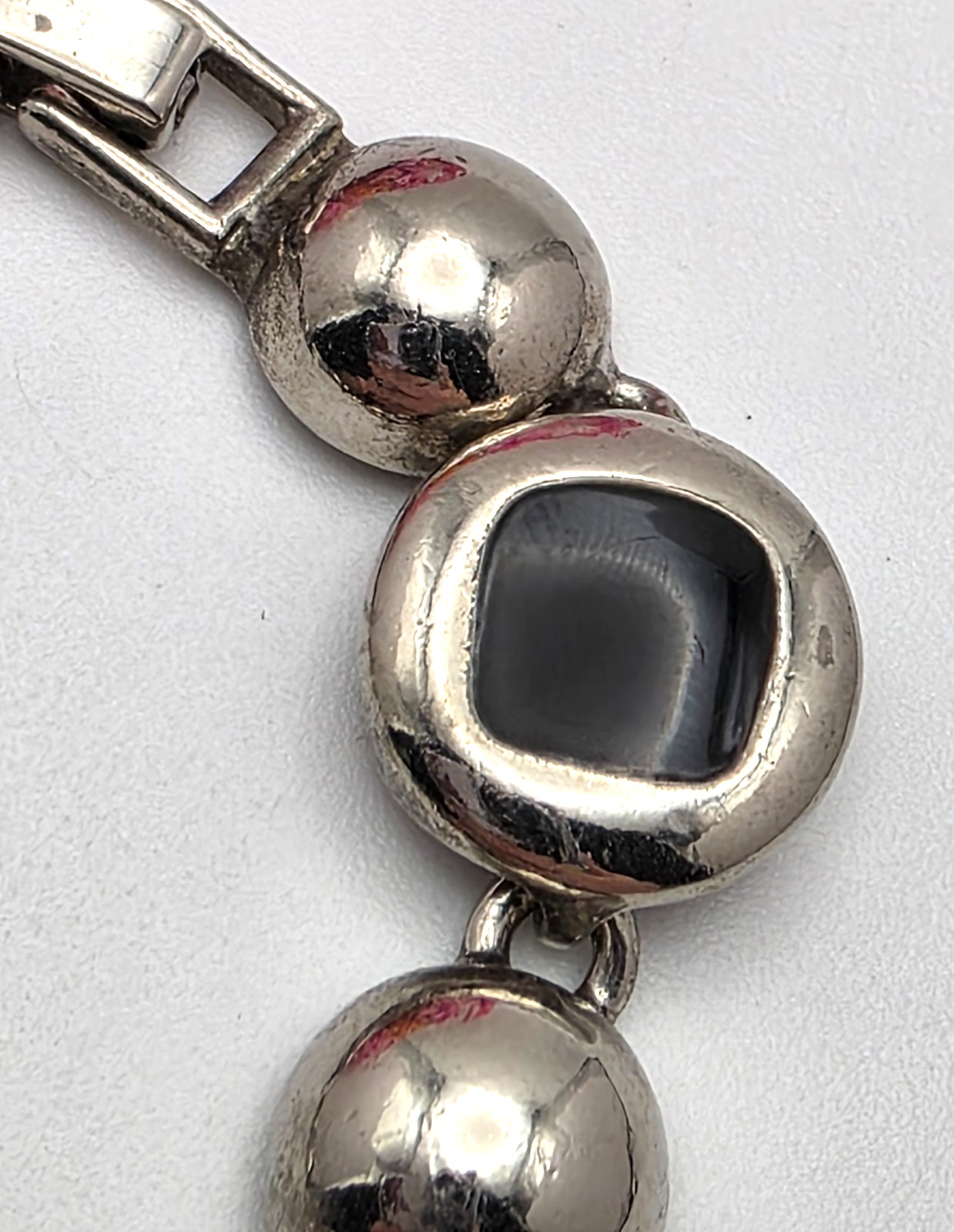 Vintage Silver Tone Black Enamel Link Bracelet Chunky Modernist 7in