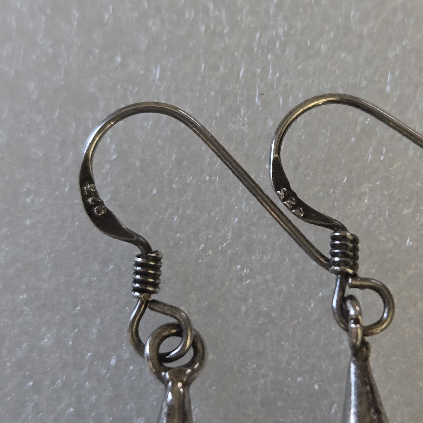 Vintage 925 Sterling Silver Etruscan Cone Drop Dangle Earrings Wirework