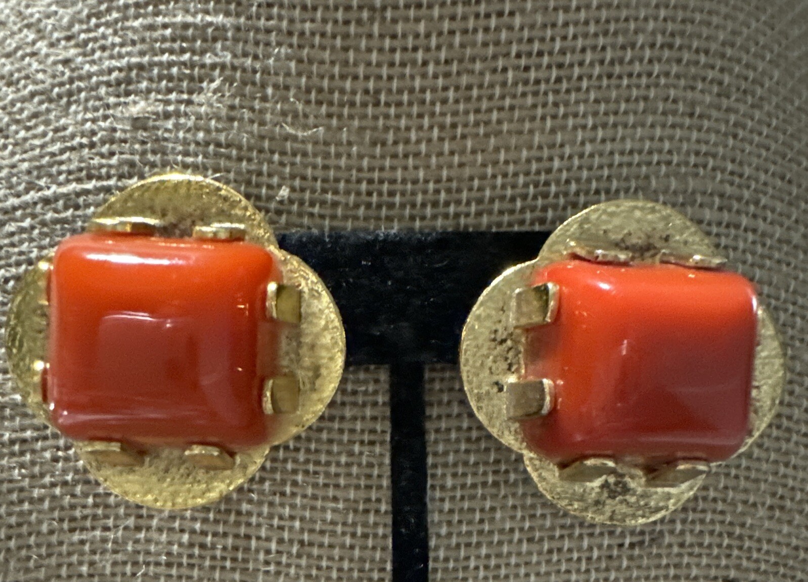 Orena Paris Red Coral Earrings Vintage 1970s Costume Jewelry