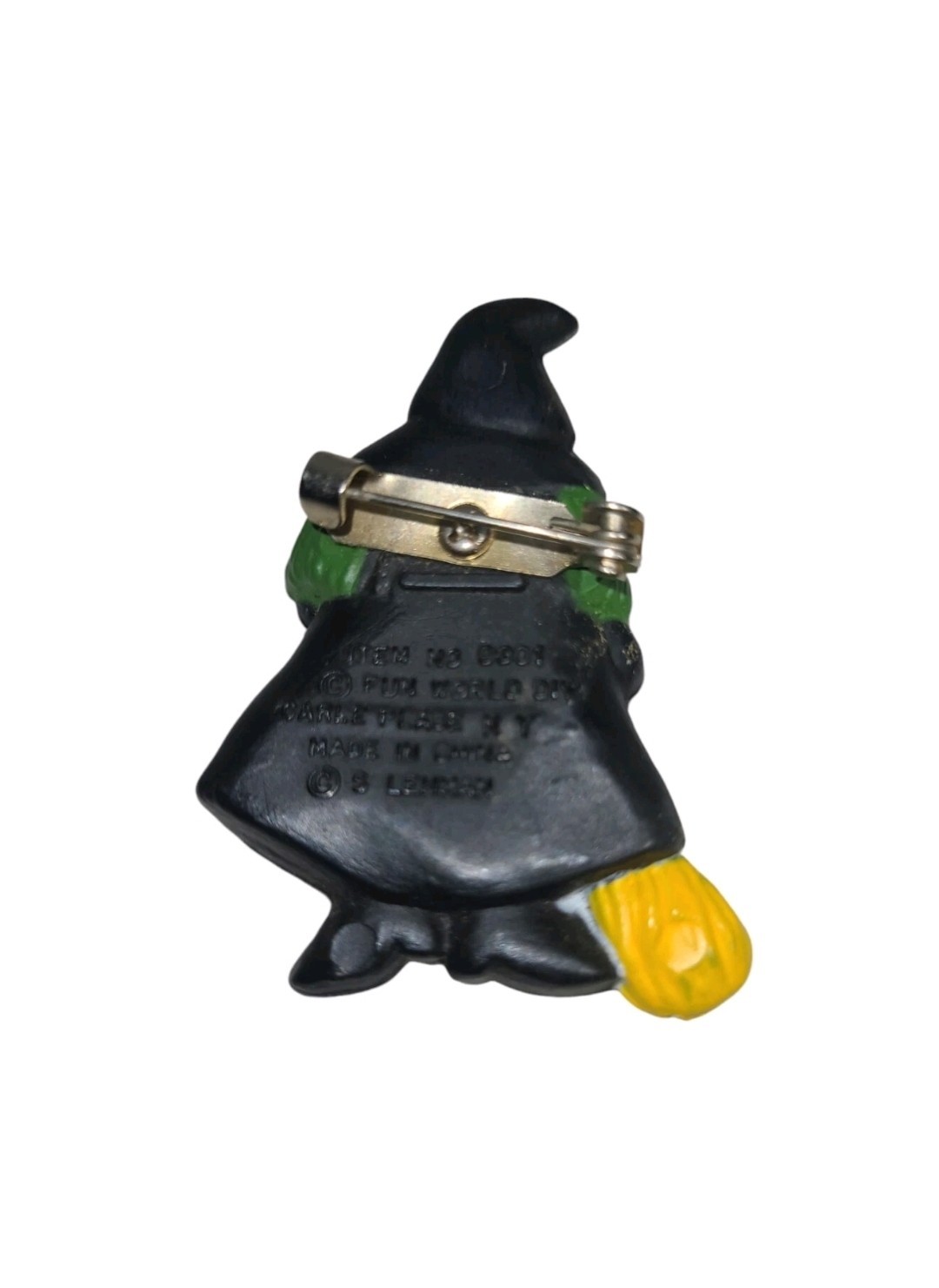 Vintage Fun World Pin Halloween Witch with Broom Lehmann 1980s Brooch