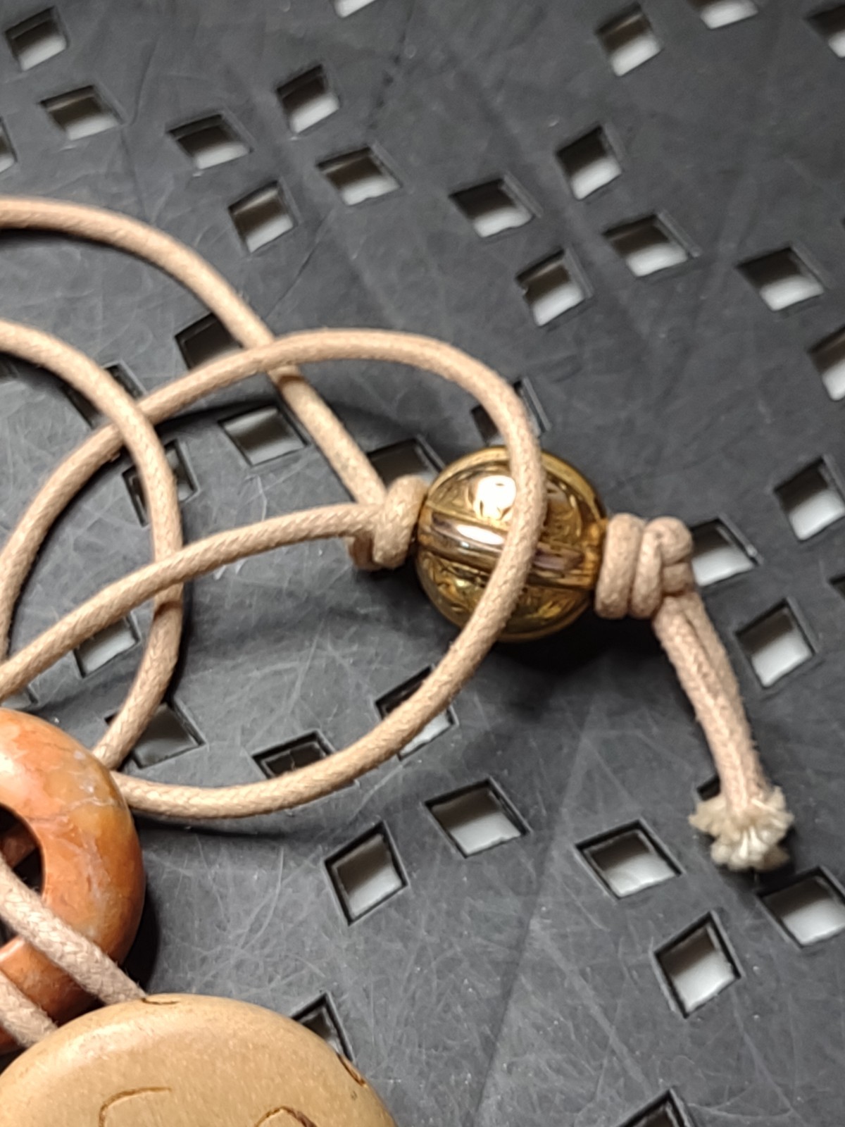 Heavy Vintage Donut Shaped Stone Bead Pendant Necklace