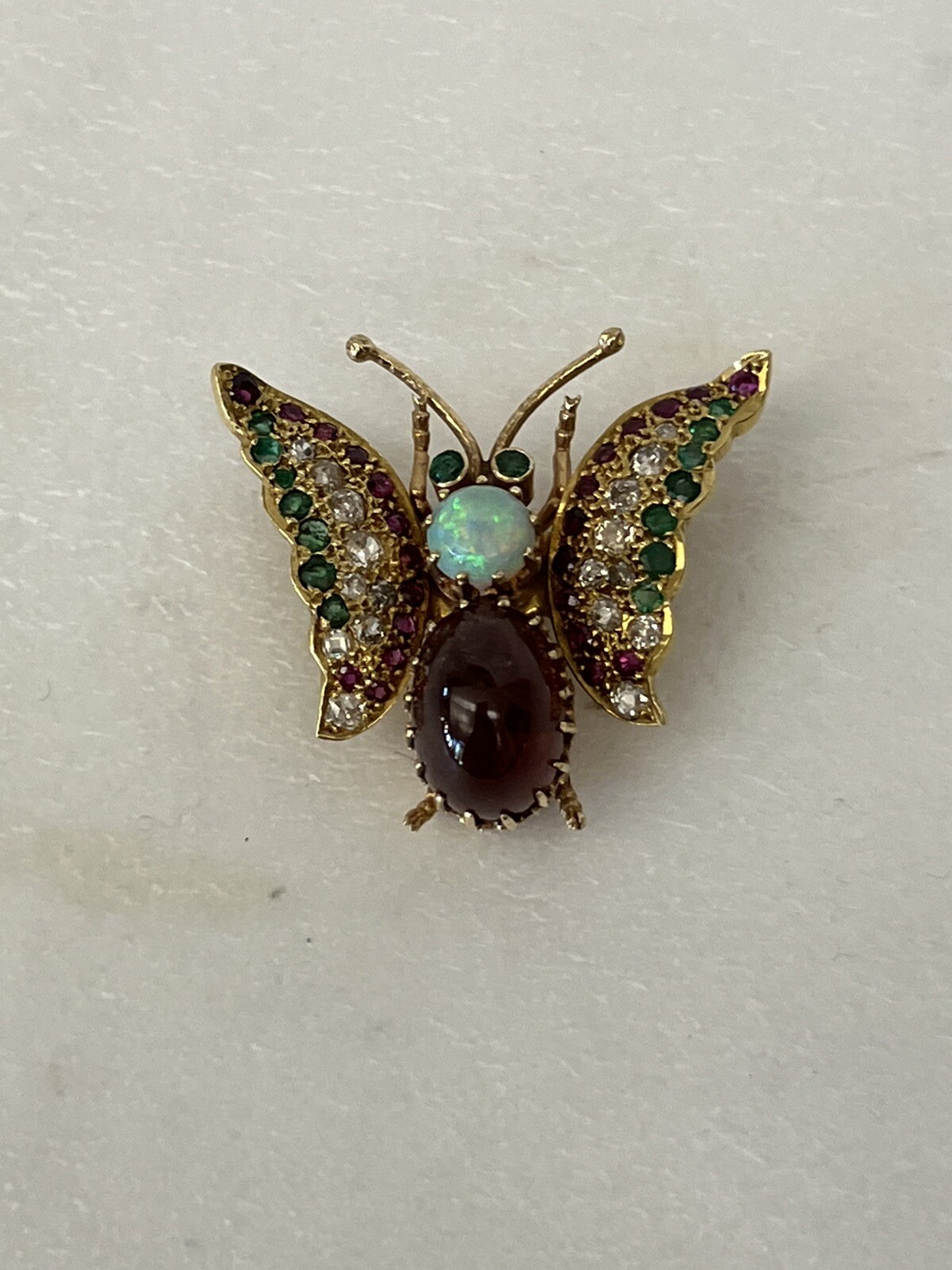 DIAMOND , GOLD ,OPAL, BUTTERFLY ,RUBY,EMERALD T= 1.80 CT PENDANT BROOCH 15.10 GR