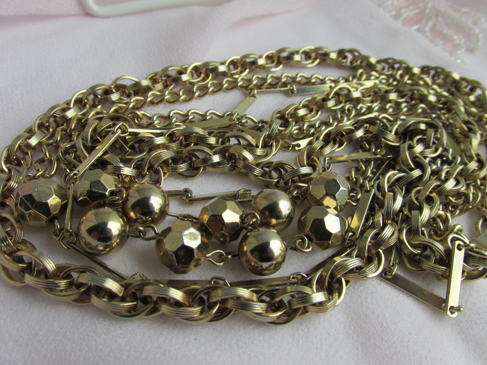 Vintage 3 Golden Rows Chain Necklace Gold Plate Rolo Bar Link Cable Styles