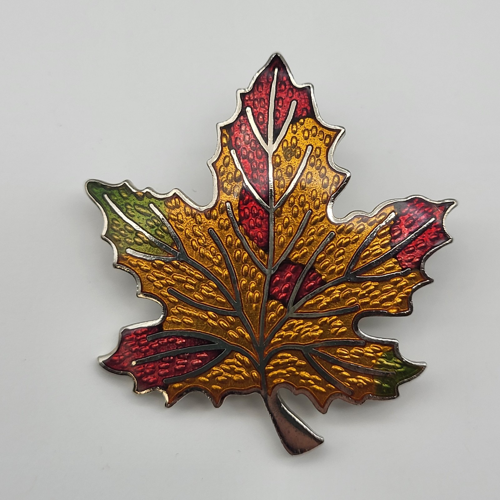 Lovely Vintage Enamel Maple Leaf Fall Colors Brooch Pin Nature Fairy