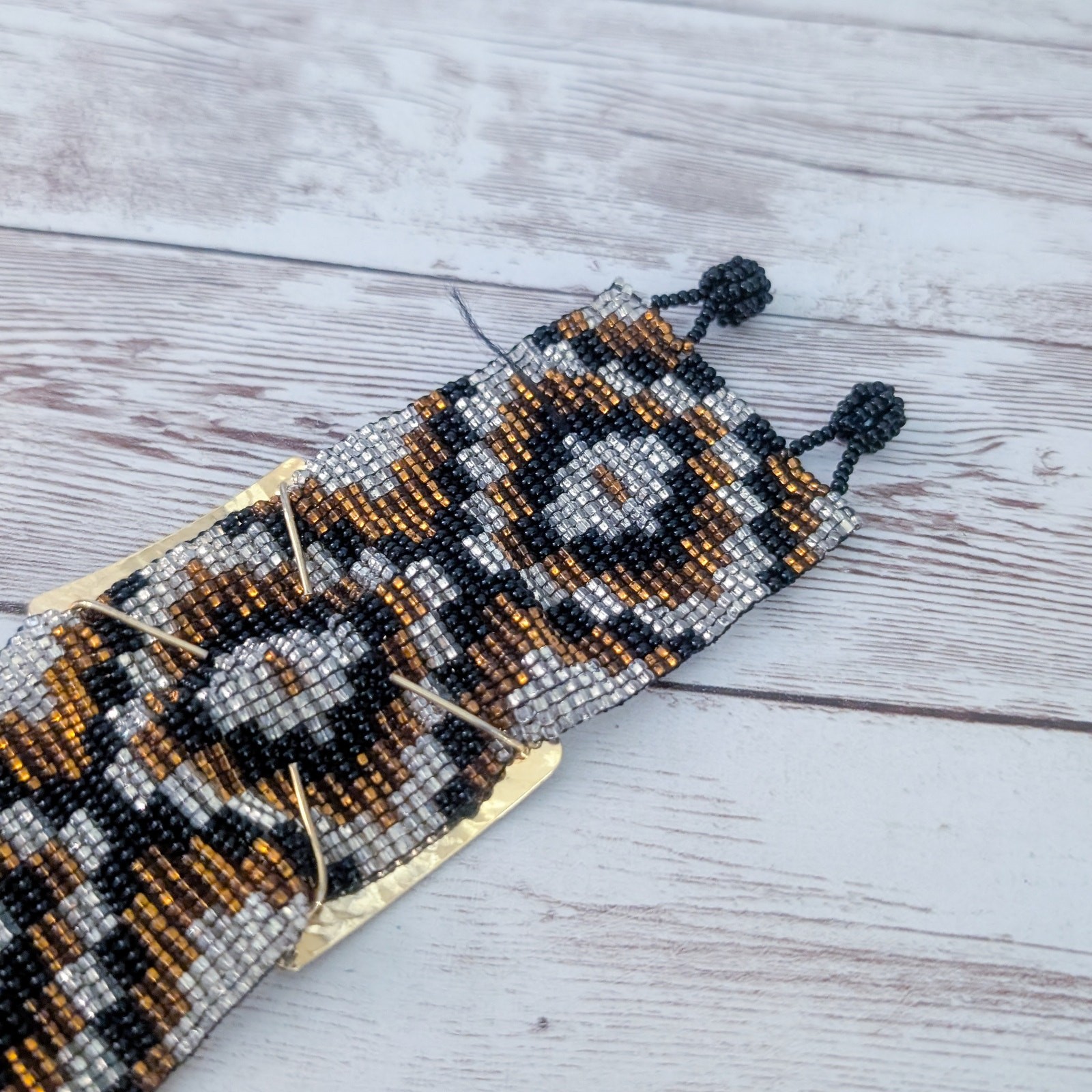 Vintage Bracelet Beaded with Gold Tone – Wide Bracelet