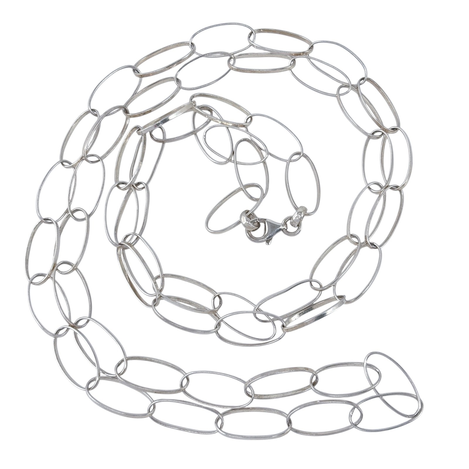 Chunky Oval Link Statement Necklace | Sterling Silver 925 | 44″