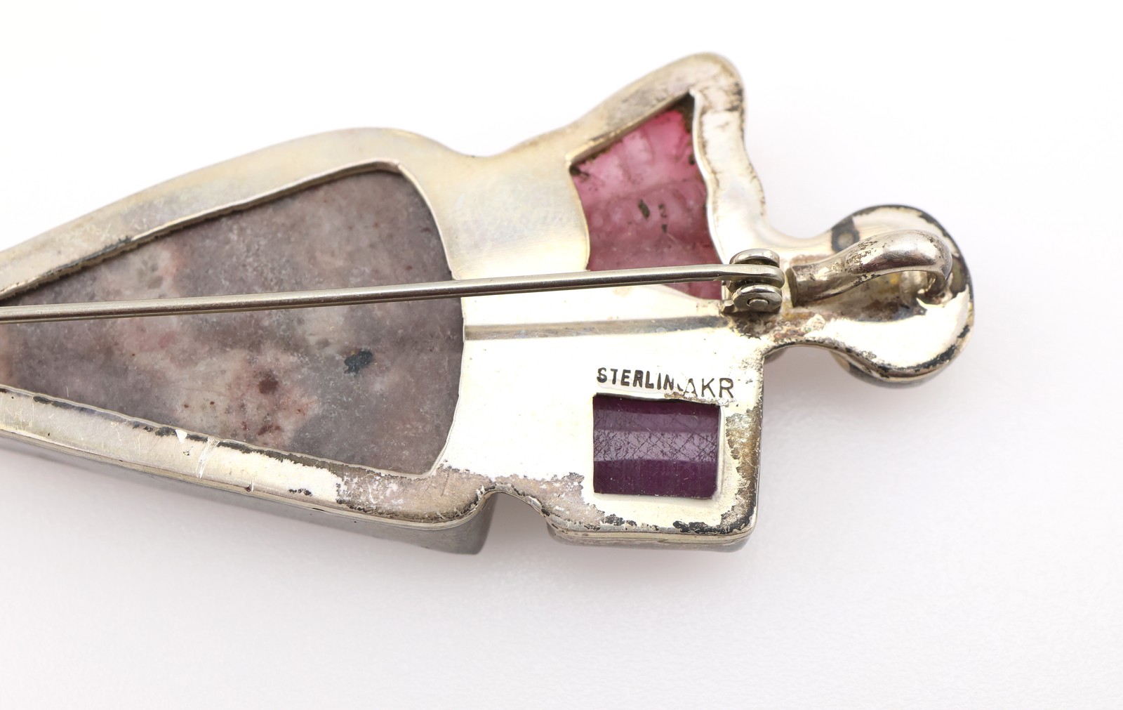 Amy Kahn Russell Sterling Silver Carved Stone & Gemstone Pendant/Pin