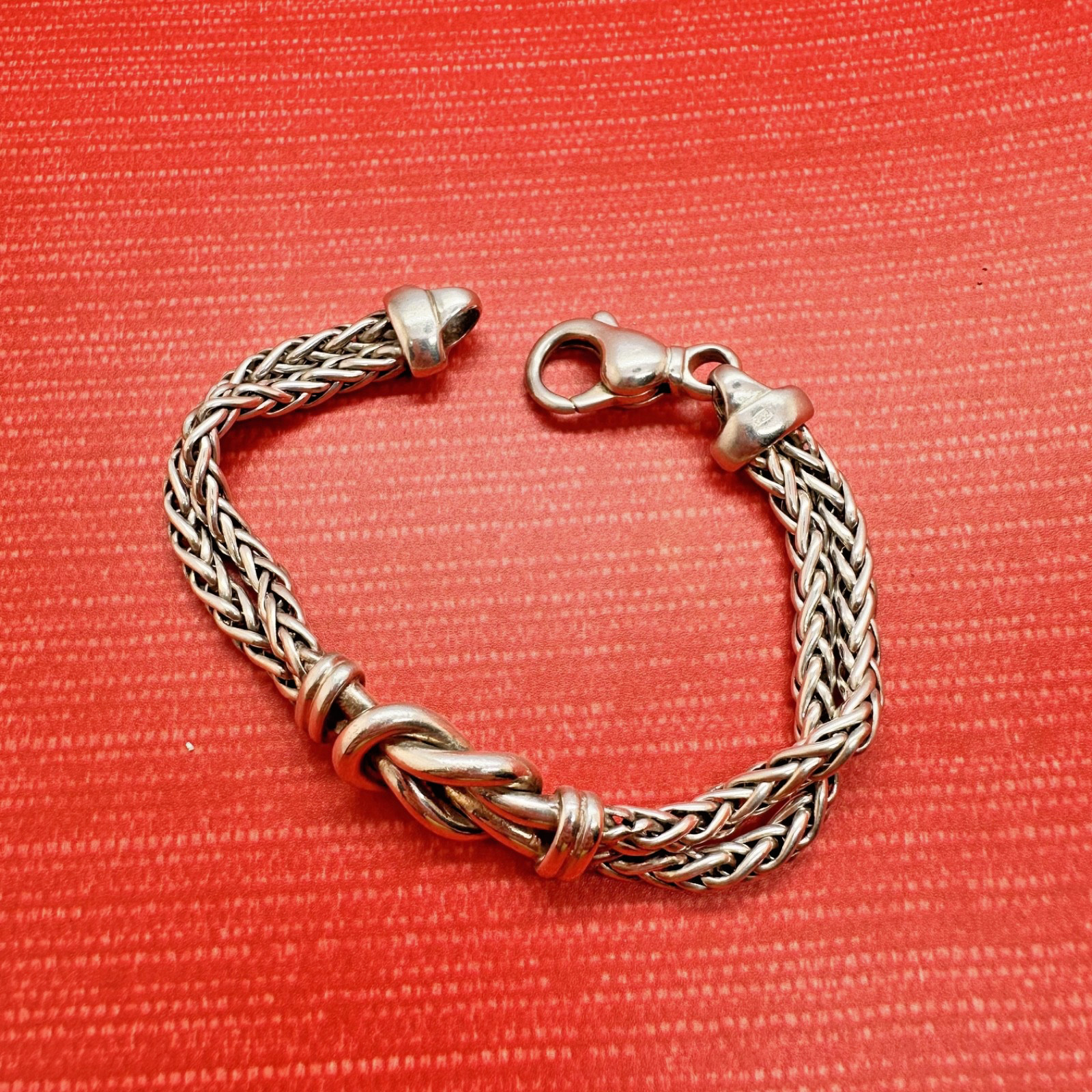 VINTAGE DESIGNER PR EX ITALY MODERNIST STERLING SILVER DOUBLE WHEAT BRACELET