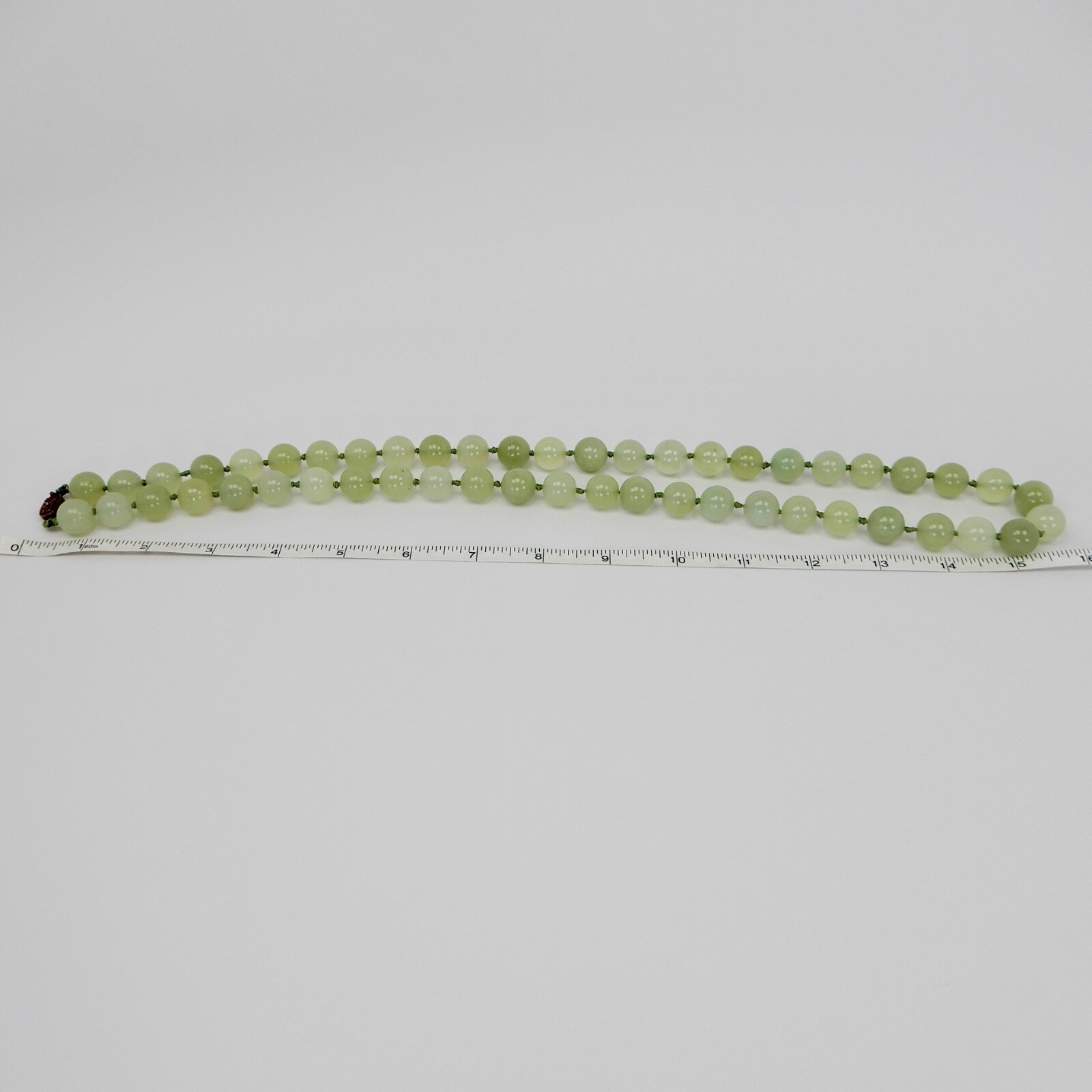 Vtg Green Jade Knotted 14mm Bead Necklace 31” .925 Silver Filigree Clasp 187 gr