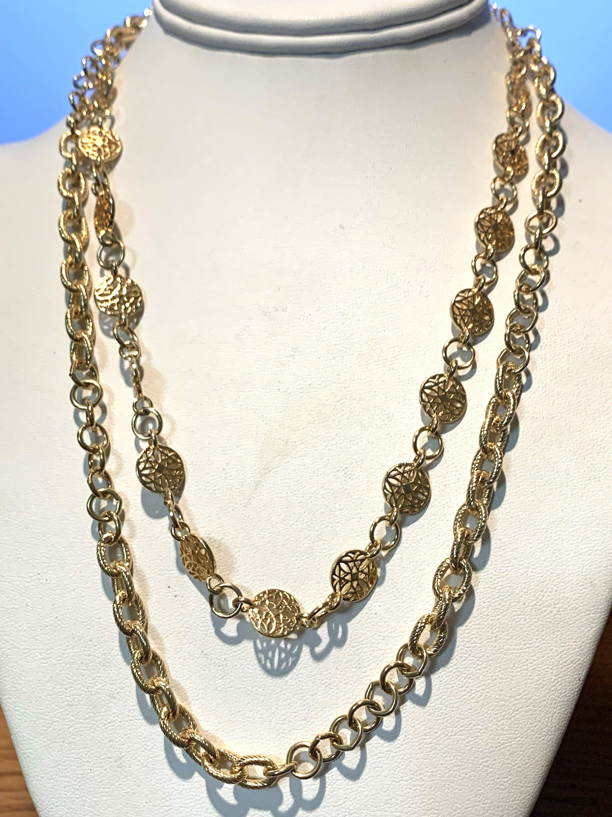 *ESTATE JEWELRY* VTG.MONET DOUBLE STRAND VICTORIAN LINK NECKLACE-18K PLATED-NWOT