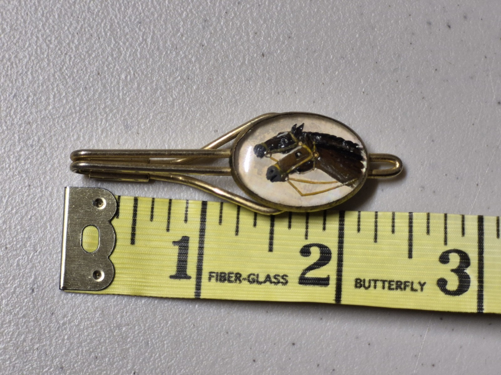 Vtg Equestrian Reverse Painted Portrait of Horses, Vintage Tie Clip, Circa 1930s