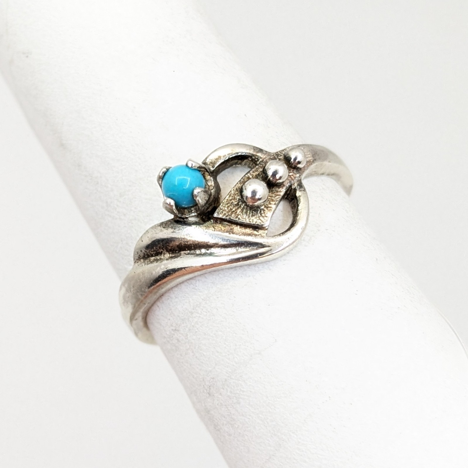 Vintage Soviet RING Silver⭐925 mark USSR with Turquoise-size: 8.5US (18.5mm) #19