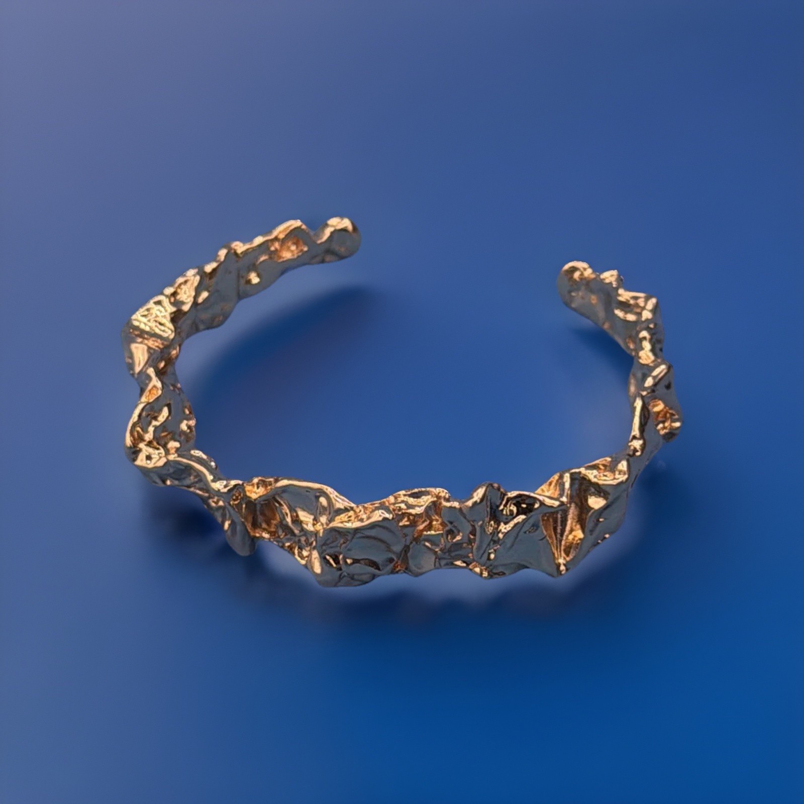 24K Gold Plated Sculptural Bracelet – Textured Molten Metal Design