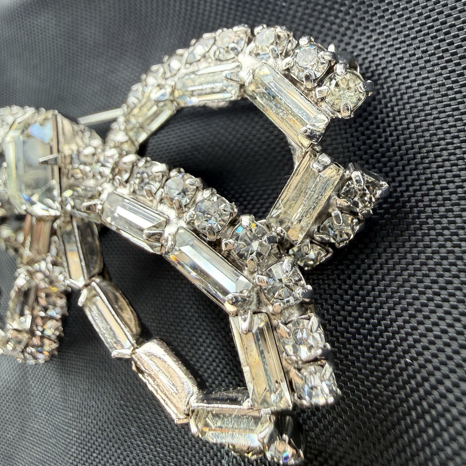 Vintage Rhinestone Bow Brooch/pin Baguette, Round And Emerald Cut Stones