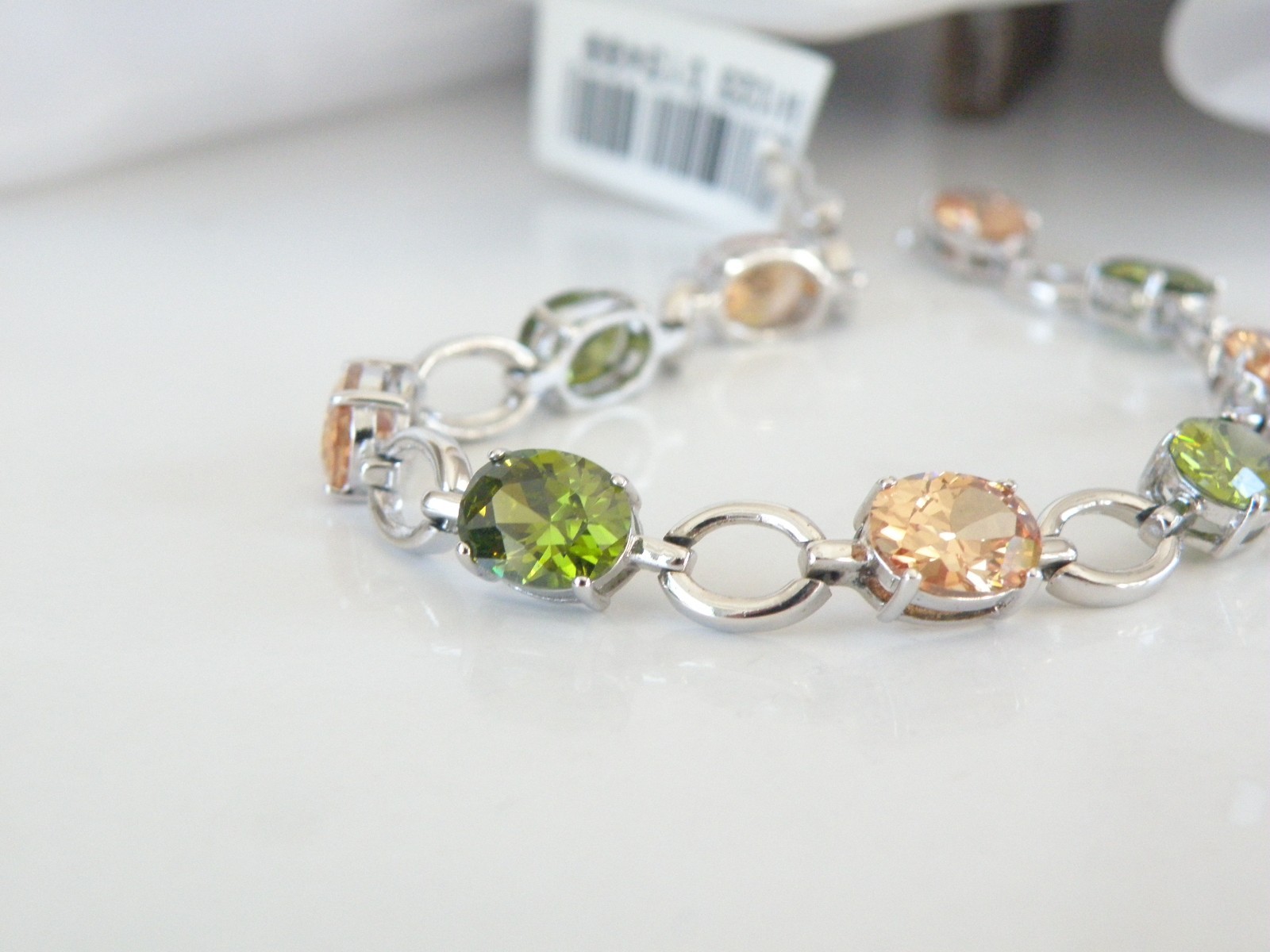 Vintage Sterling Silver 925 Gemstone Tennis Station Link Bracelet 7.5″