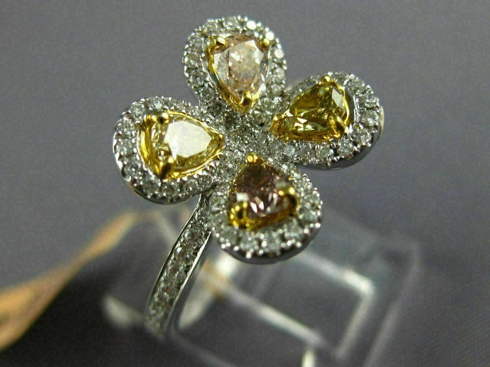 ESTATE WIDE 1.52CT MULTI COLOR DIAMOND 14KT 2 TONE GOLD CLOVER FLOWER LOVE RING
