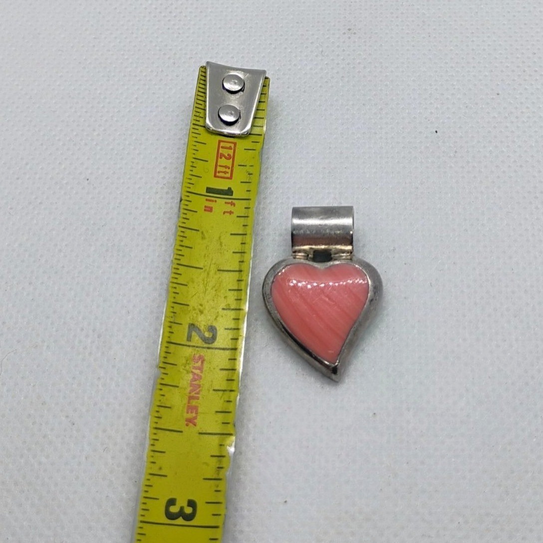 Vtg ATI 925 Mexico Sterling Silver Pink Rhodochrosite Heart Pendant