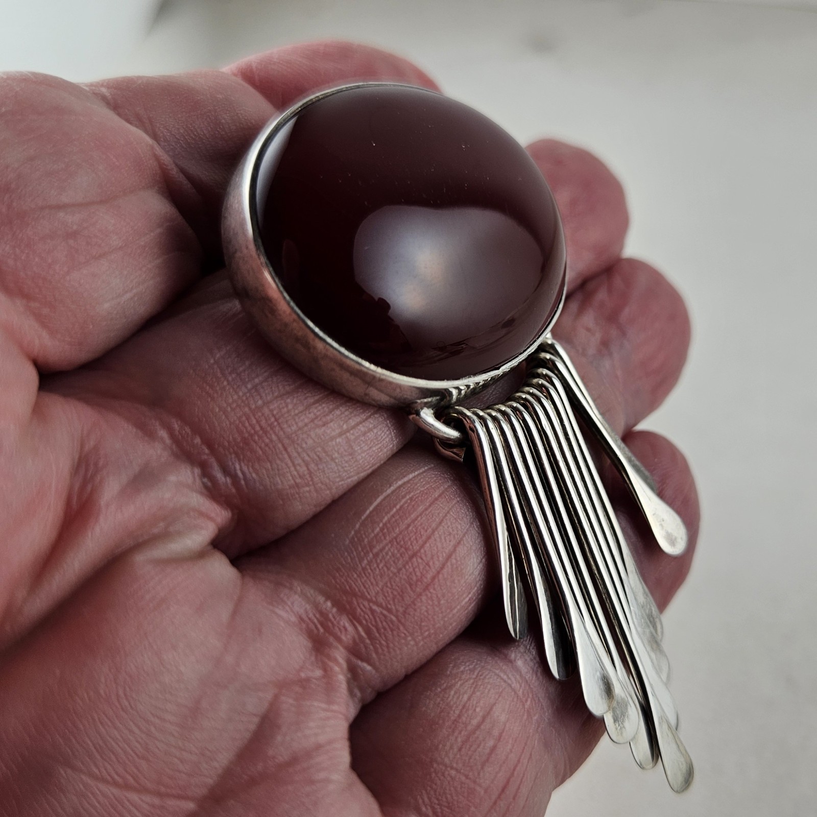 Sterling Silver Mexico AIS Brooch Pendant with Carnelian Stone 30.0g [8988]