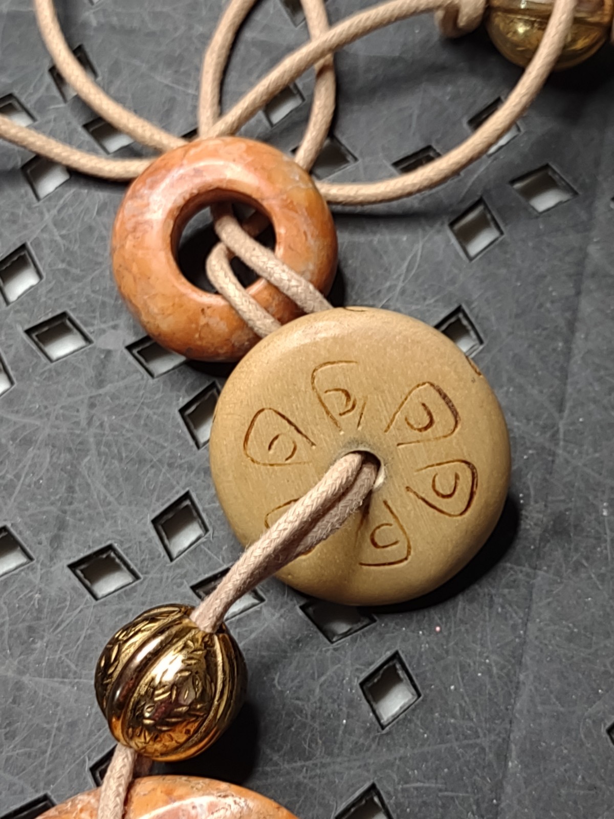 Heavy Vintage Donut Shaped Stone Bead Pendant Necklace