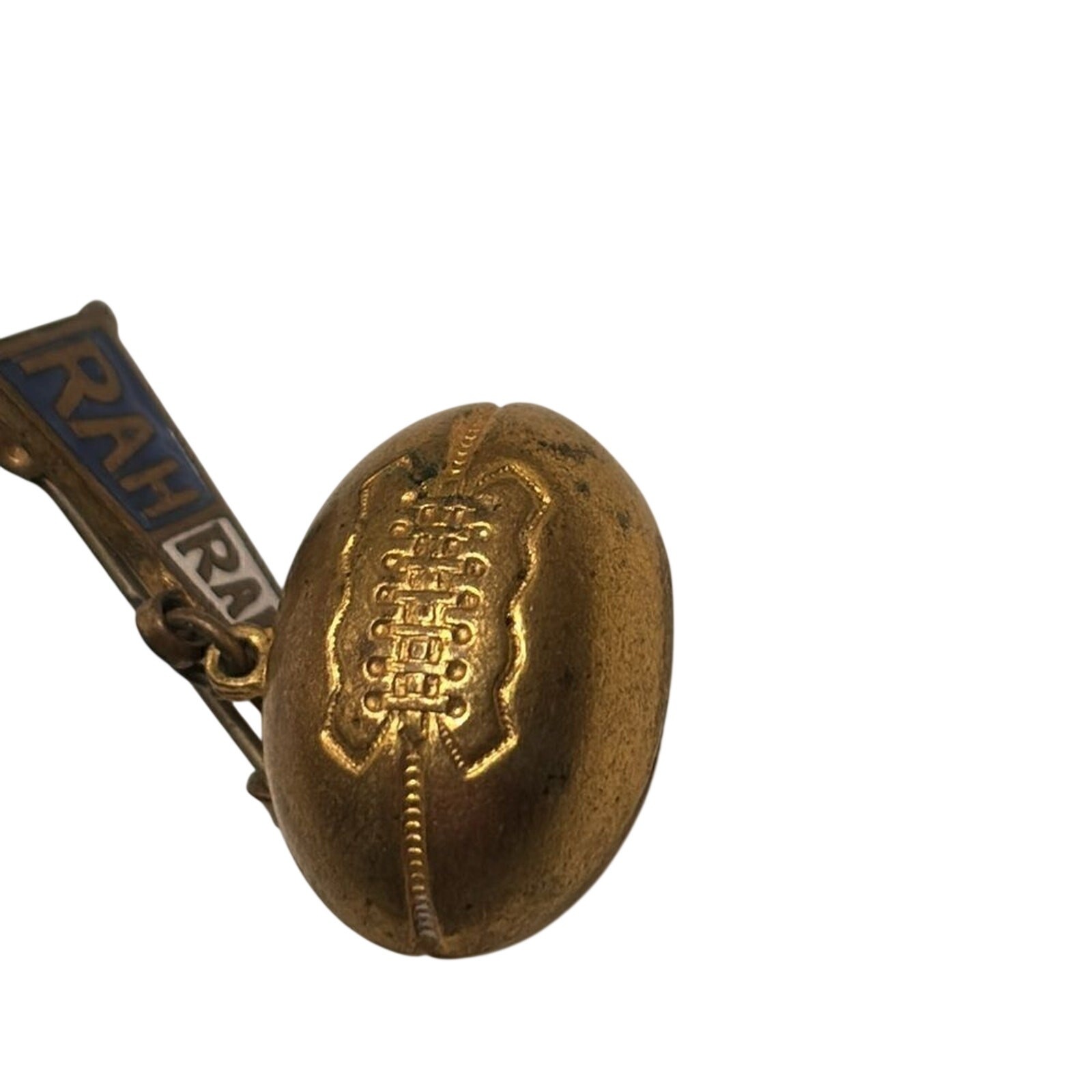 Vintage RAH RAH RAH Football Dangling Pennant Brooch Pin Gold Tone Enamel