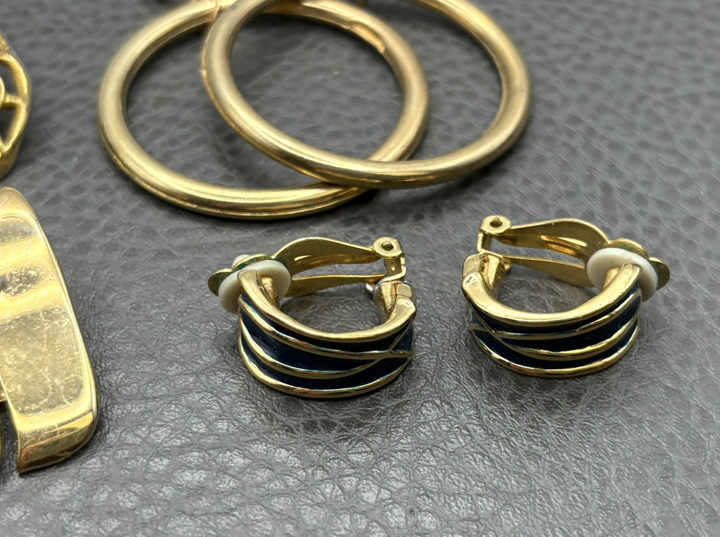 VINTAGE 60’s – 80’s Gold Tone EARRINGS Hoops 1 Monet Enamel CLIP LOT READ