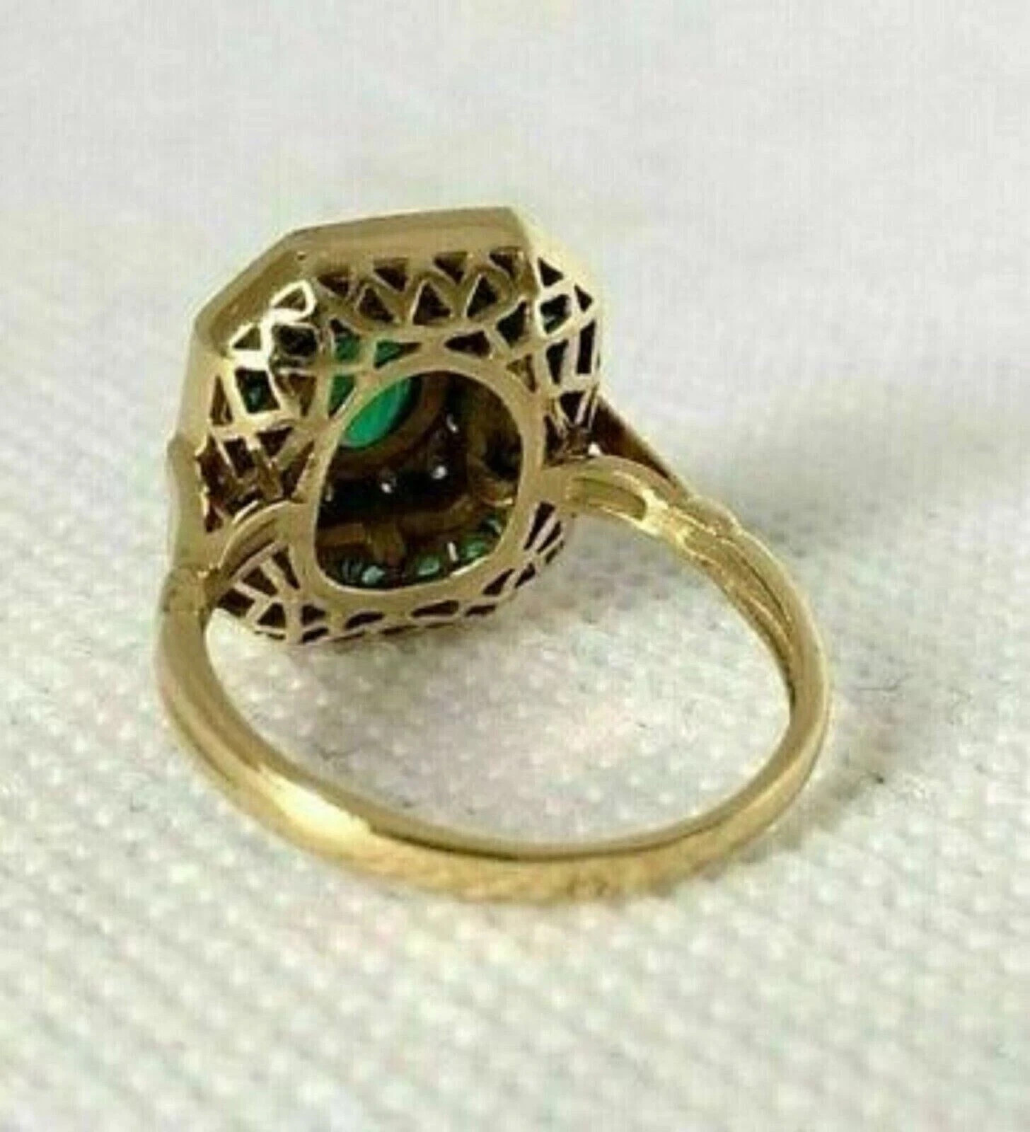 3Ct Vintage Art Deco Style Oval Lab Created Emerald Engagement 14K Gold FN Ring