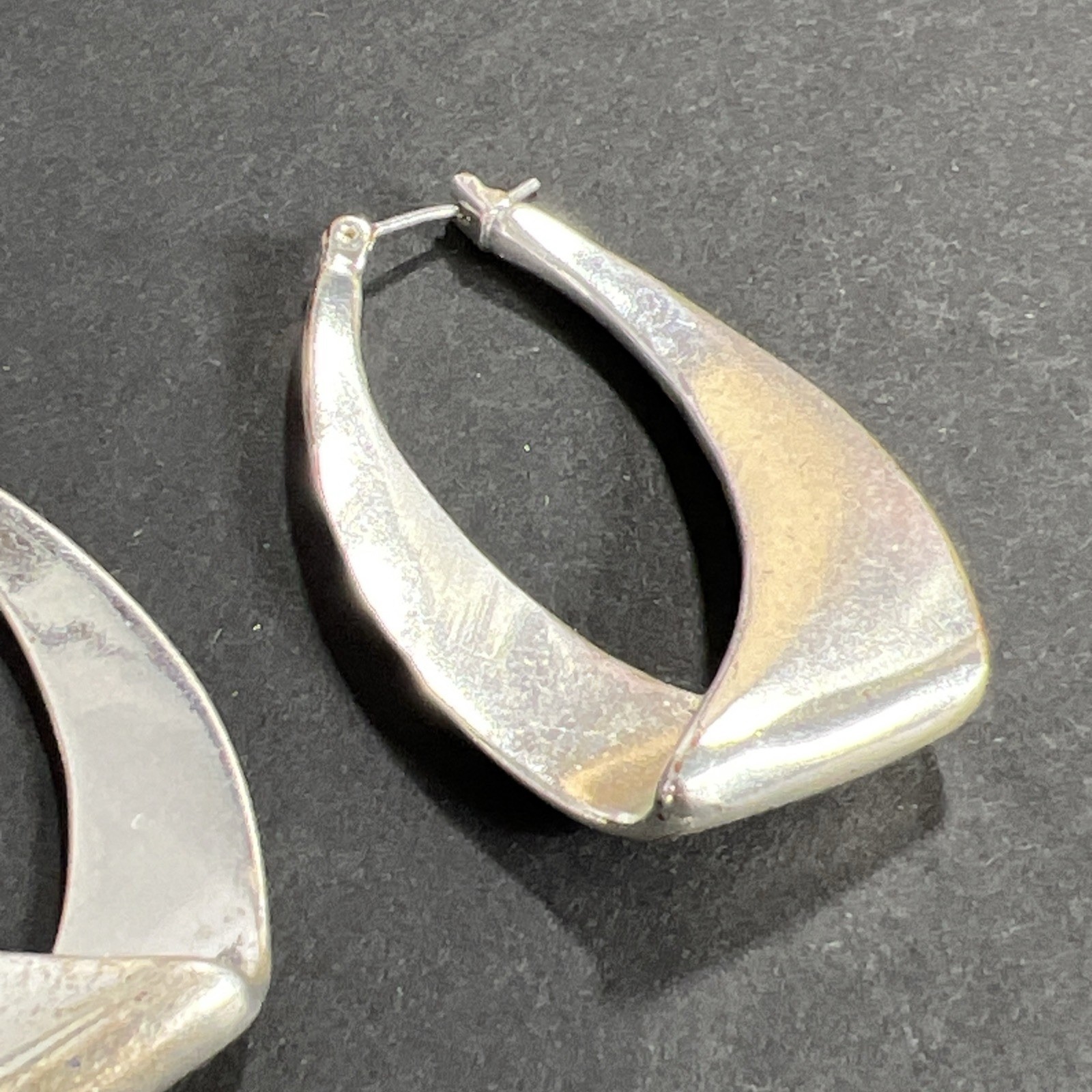 Twisted U-Hoop Earrings Dangle Drop Silver Tone Vintage