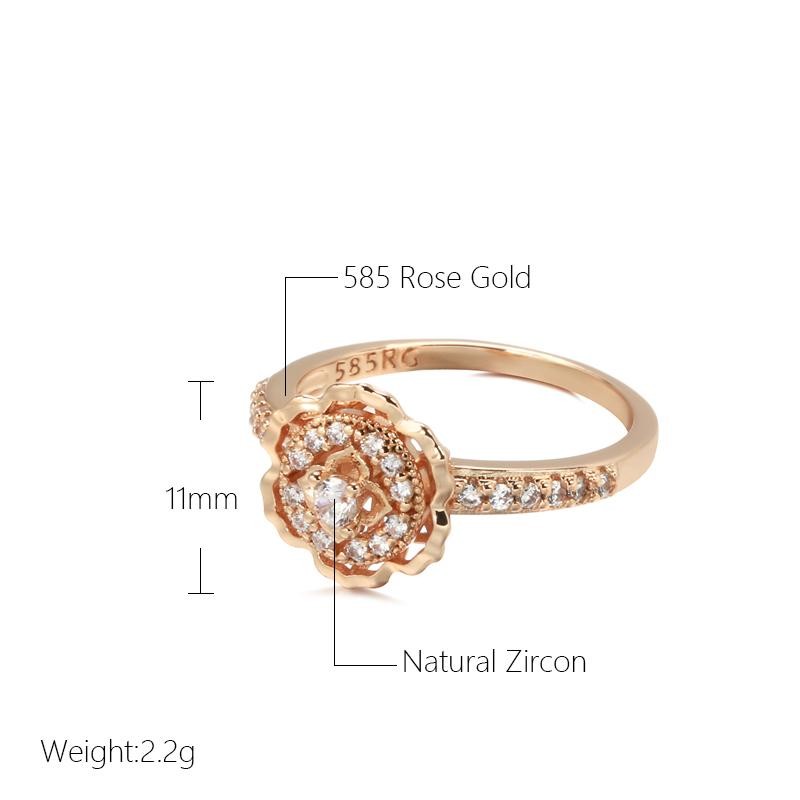 Vintage 585 Rose Gold Zircon Rose Flower Ring Women Crystal Wedding Jewelry Gift