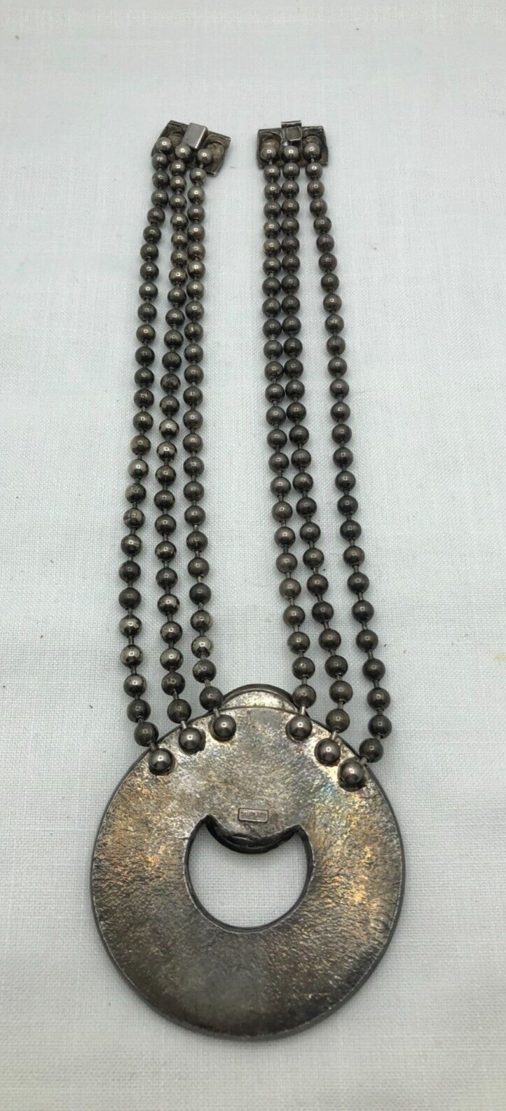 VINTAGE DAUPLAISE Pearl Shape Chain White Brown Round Pendant Necklace