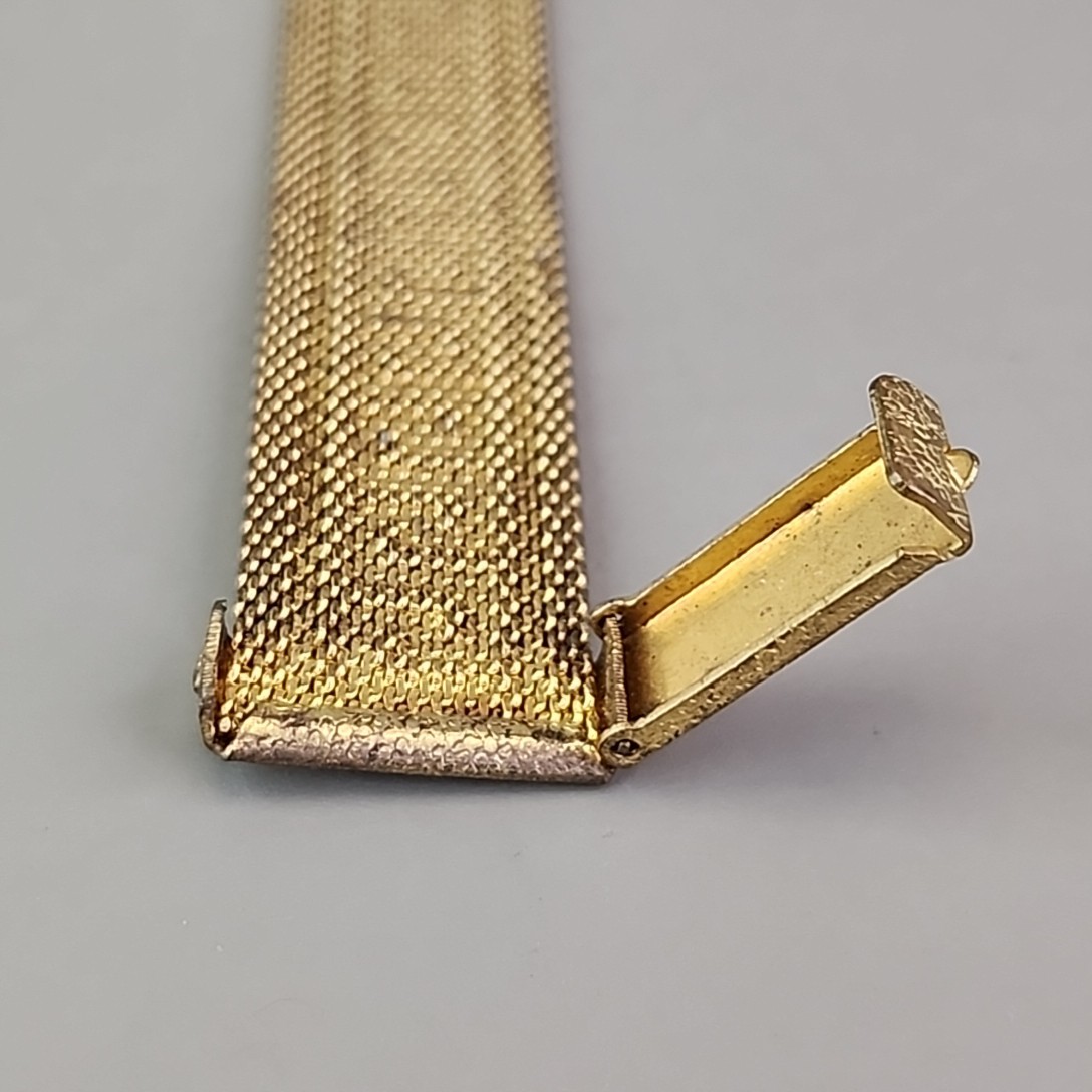 Vintage Mesh Chain Bracelet Victorian Revival Greek Key Tassel Gold Tone 7.25″
