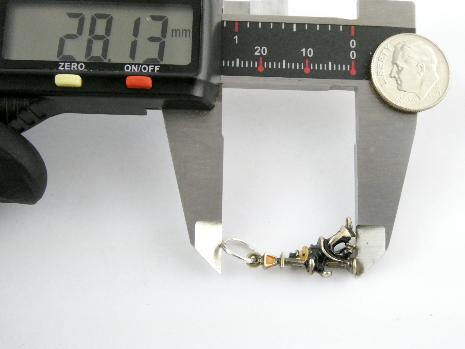 Vintage Sterling Silver Enameled Drunk Person Holding Lamp Post Charm or Pendant