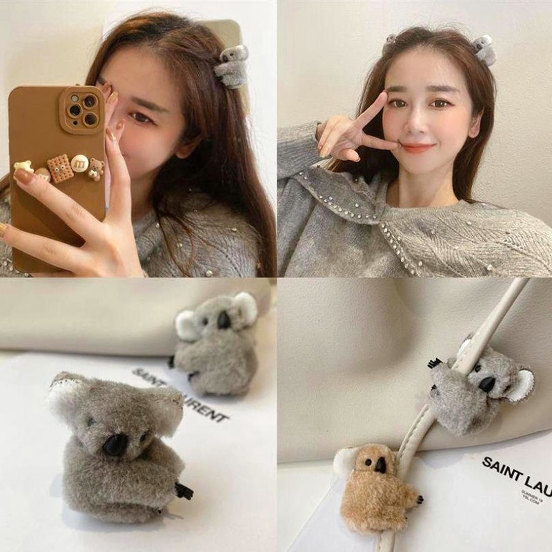 Cartoon 3D Plush Koala Hairpin Photo props Hair Clip Bag Accessories Daily Decp9