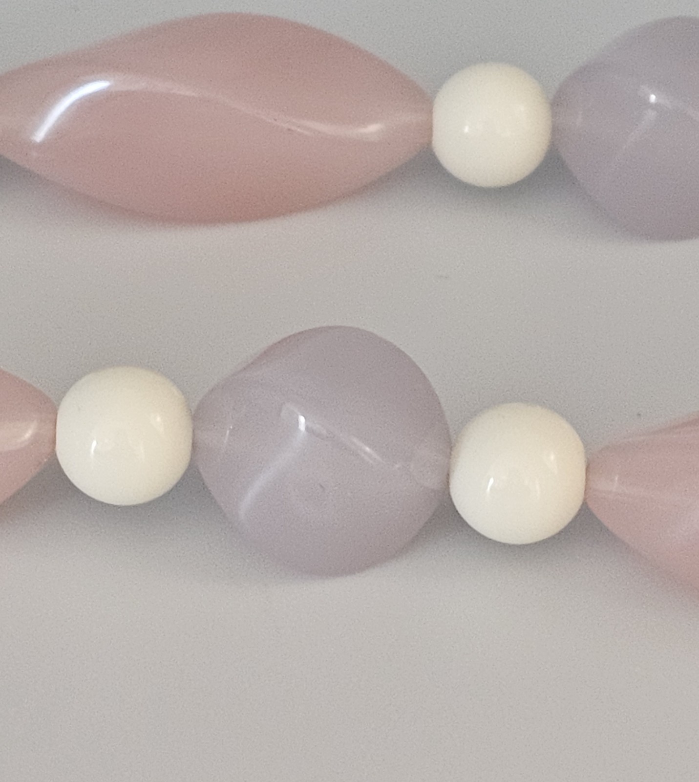 Vintage Glass Beaded Necklace Pink Purple White 27 Inches Retro Costume Jewelry