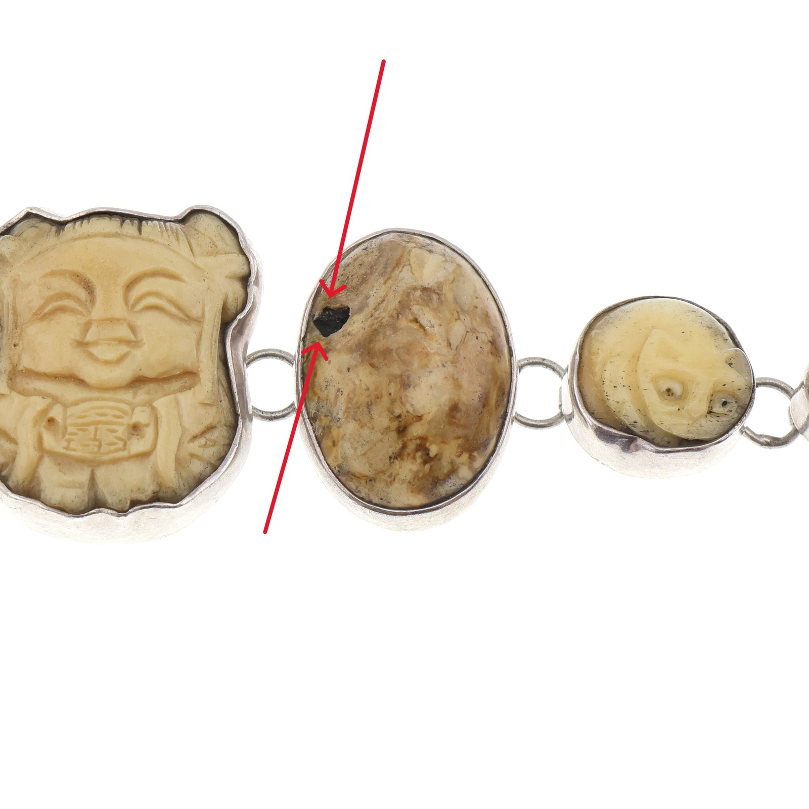 Amy Kahn Russell Sterling Silver Carved Stone Mixed Media Bracelet