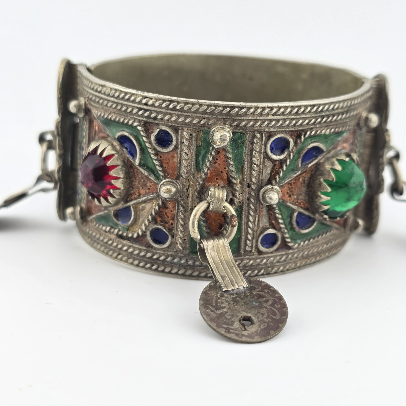 Vintage Berber Moroccan Style Enamel Cuff Bracelet Ethnic Tribal Coin Bangle