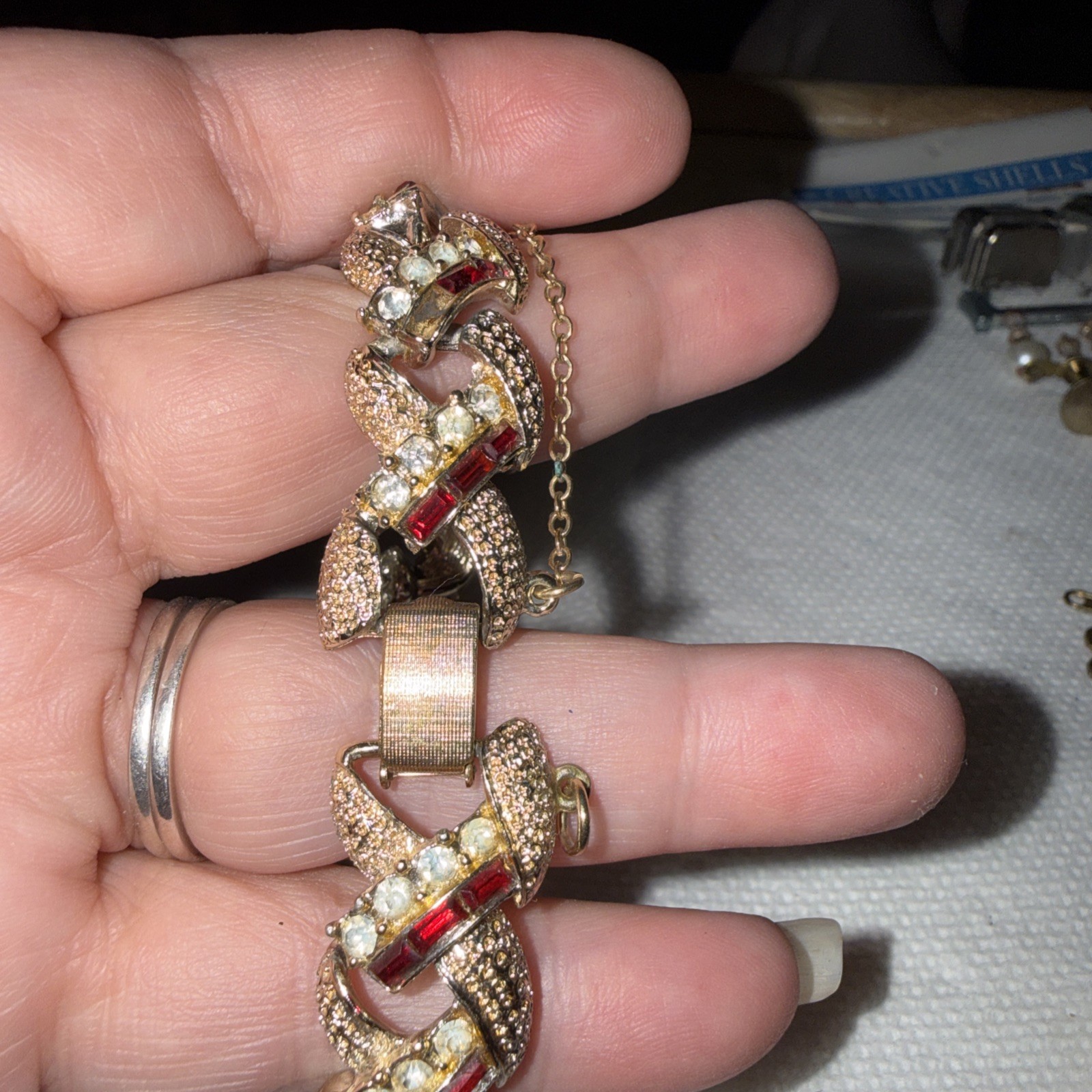 Authentic Vintage Coro Designer Gold Tone Rhinestones Bracelet Missing Stones