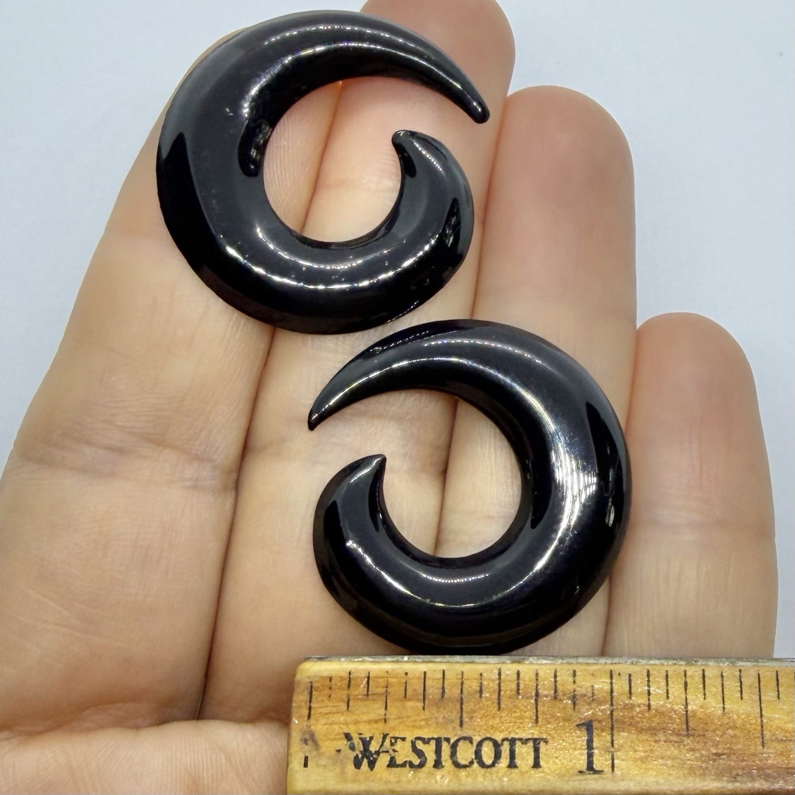 Vtg 80’s Retro Black Enamel Curl Swirl Goth Punk Statement Earrings Post Large