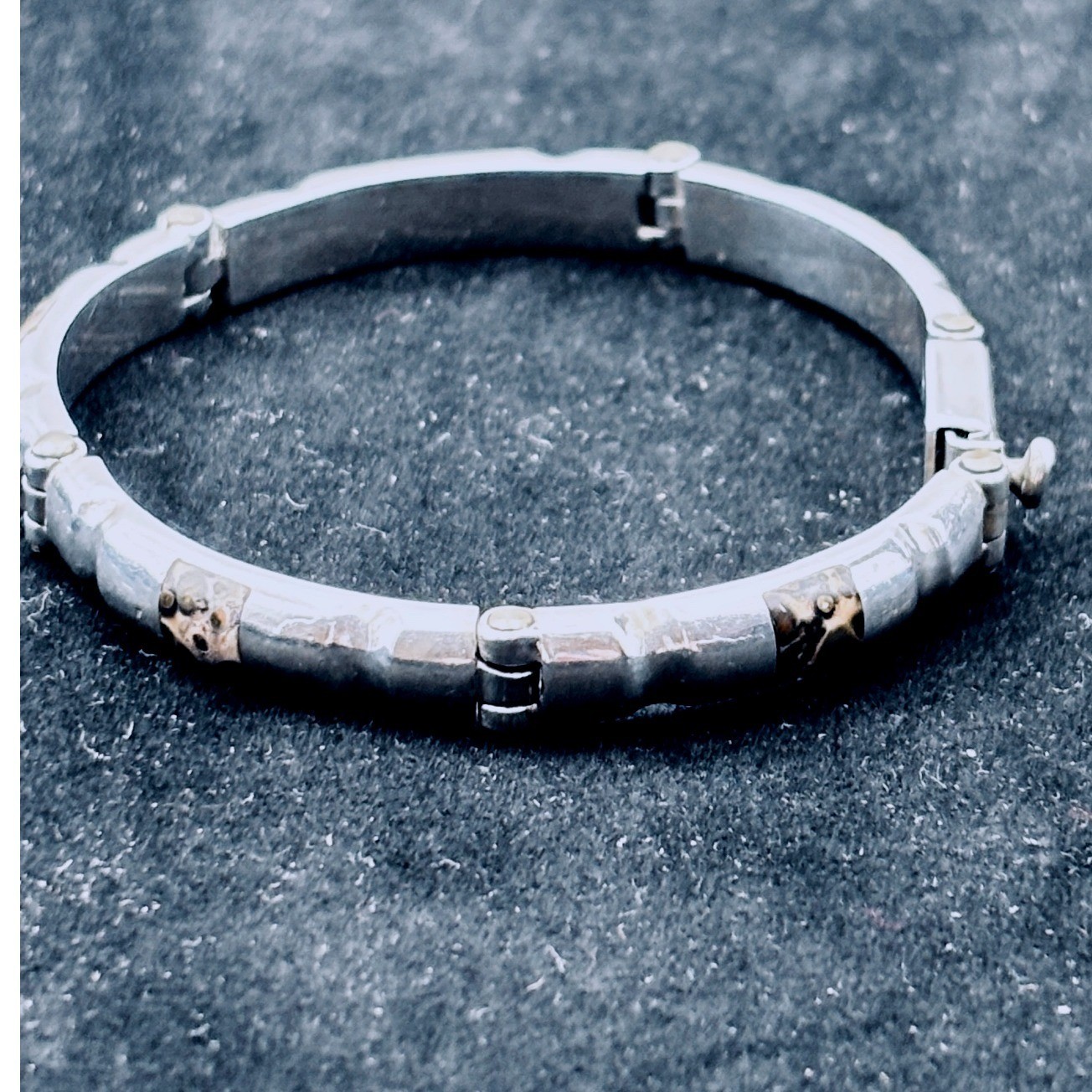 Taxco Mexico 925 Sterling Silver Leopard Skin Jasper Bamboo Link Bracelet 7in