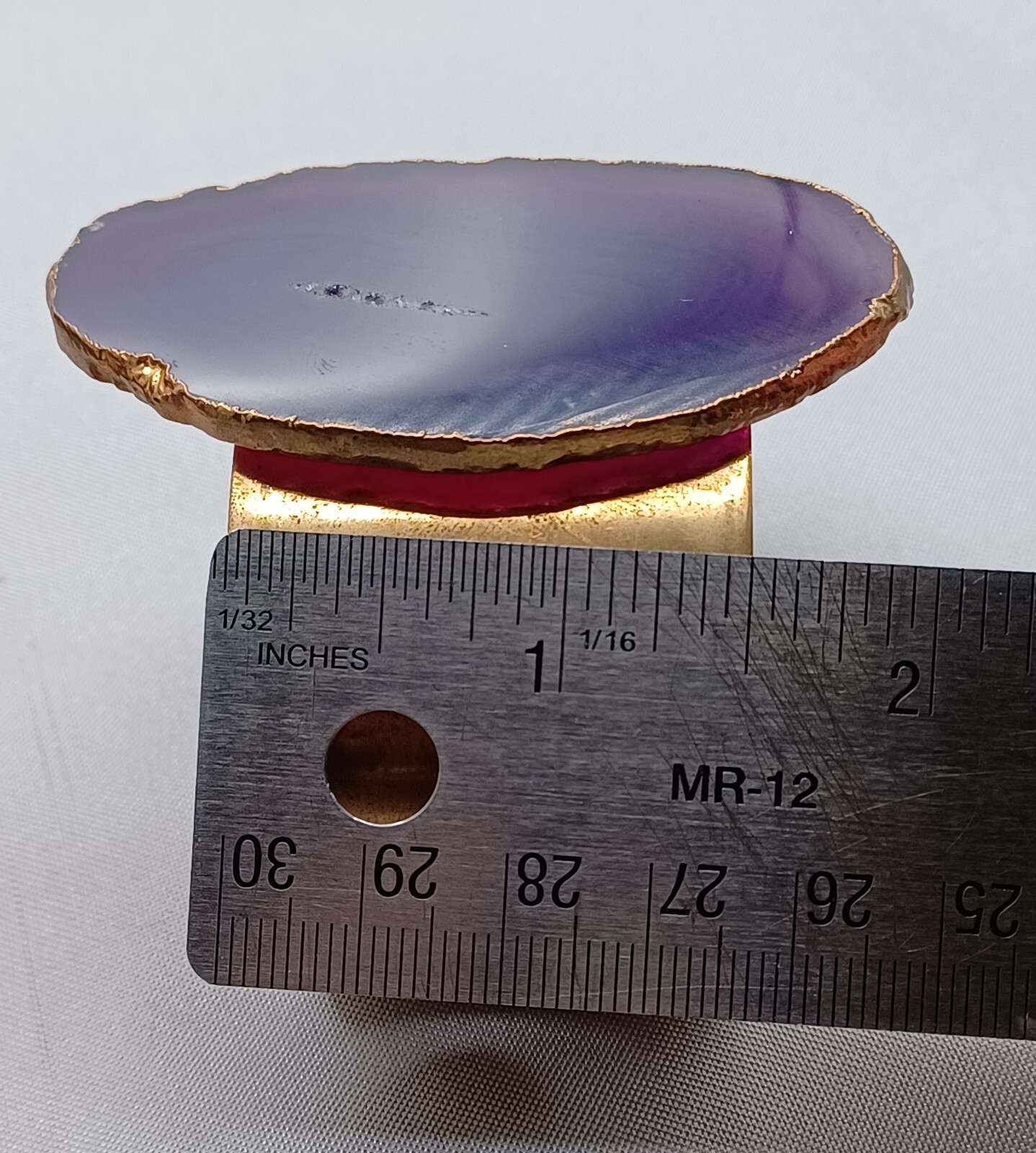 Purple Geode Cuff Bracelet Brass Wide Violet Purple Stone Handmade Statement 6.5