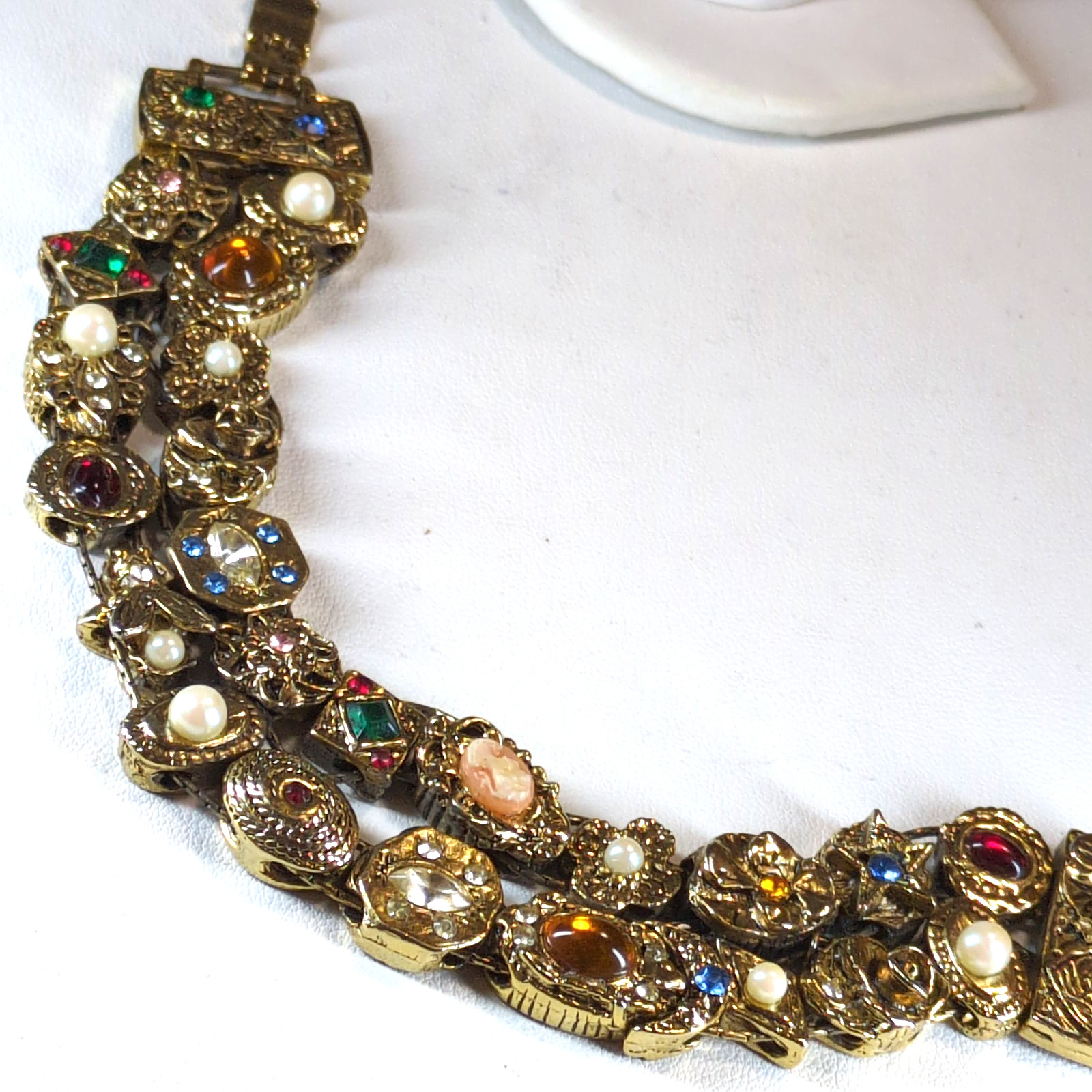 GOLDETTE NY Double Strand Slide Charm Bracelet Victorian Revival Rhinestone VTG