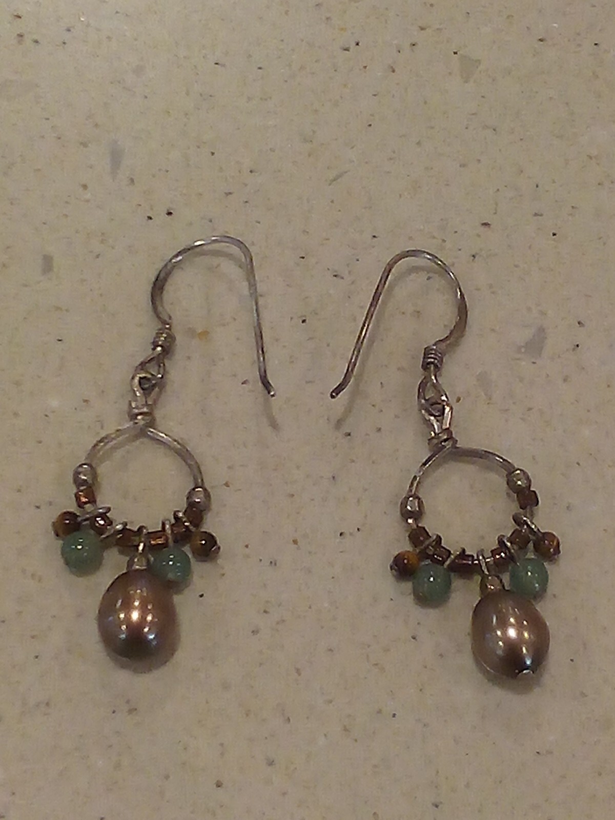 Vintage 925 Tigers eye & Jade Sterling Earrings