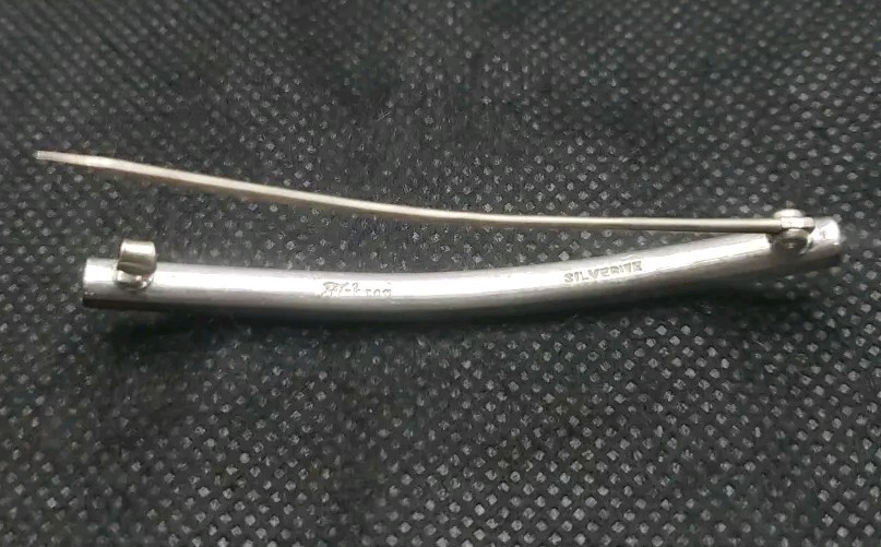 Antique 1920s Fishson Silverite Rhinestone 2.5″ Curved Bar Brooch / Pin C Clasp