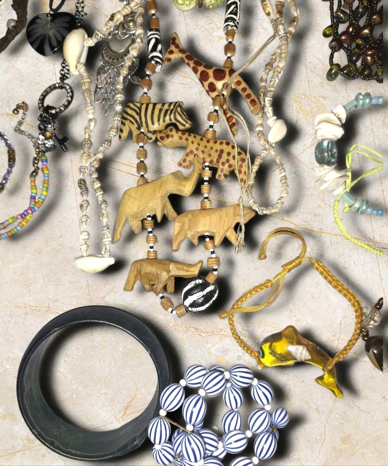 55 Pc Mixed Costume Jewelry Lot Necklaces Bracelets Signed Trifari AE Gwen Boho