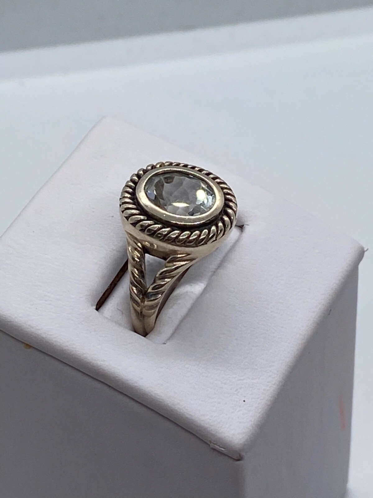 Stately Lt Green Peridot or Quartz Right Hand Ring, Sterling Silver