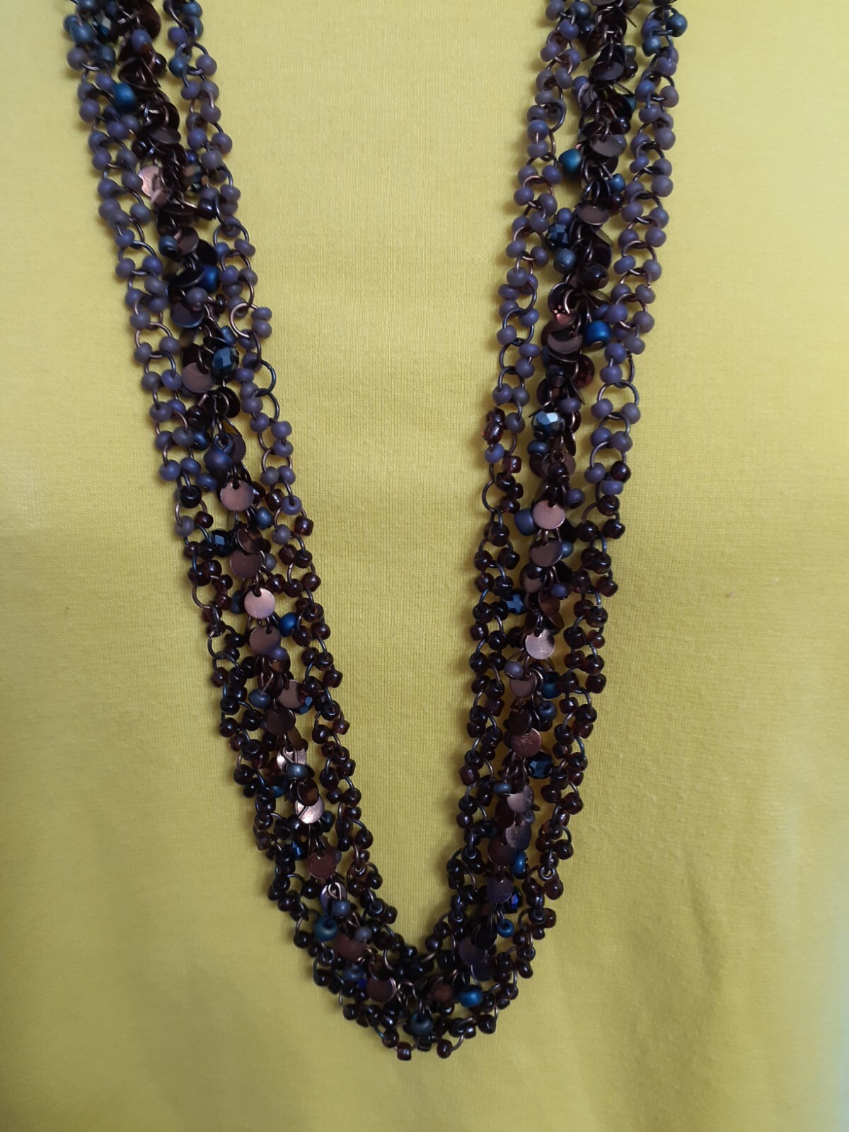 Coldwater Creek women long necklace all metal chains with tiny beads. NWOT.