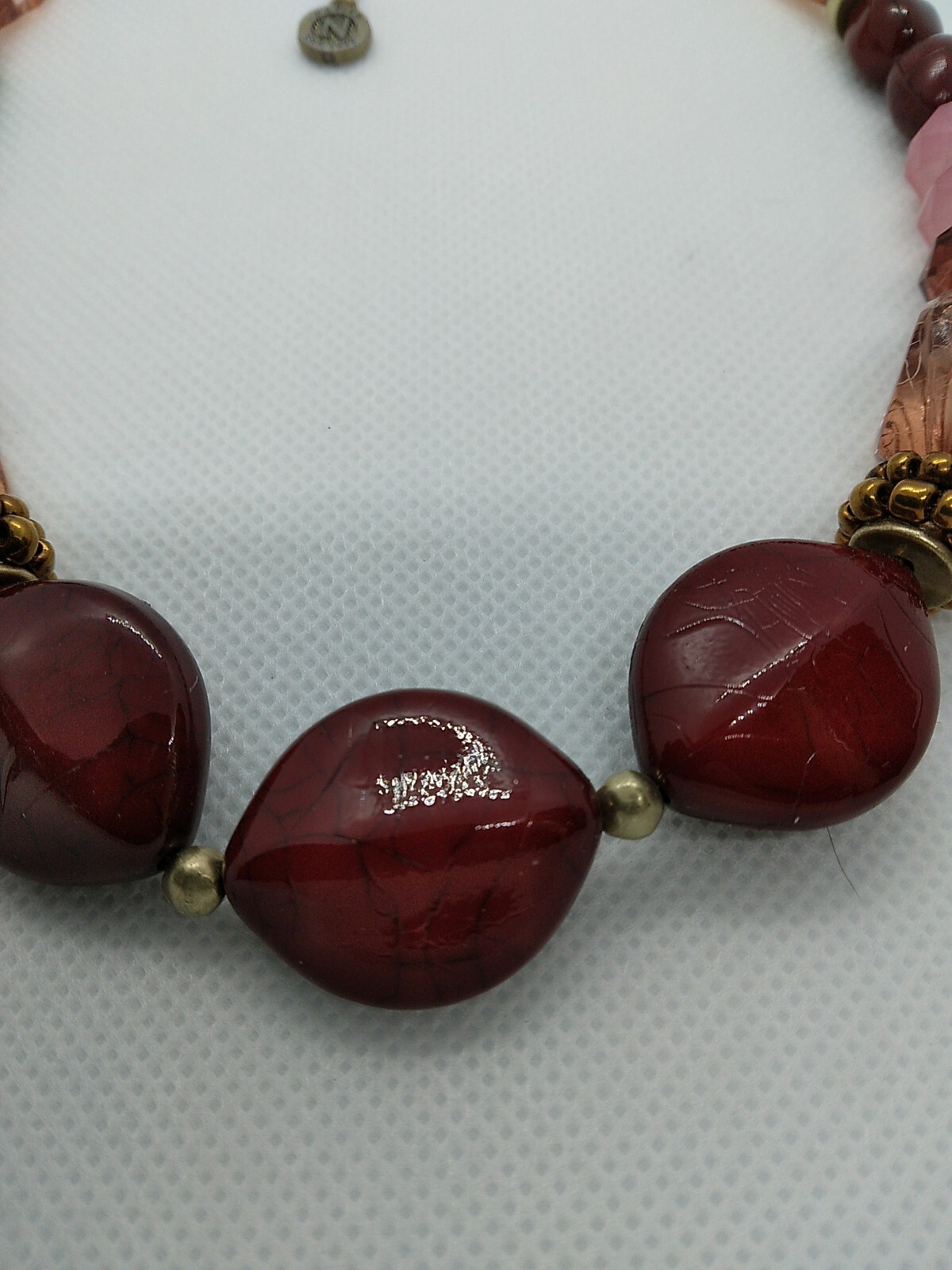 Vintage Napier Red Gold Pink Beaded Necklace Signed 16″ Choker with 3″ extender
