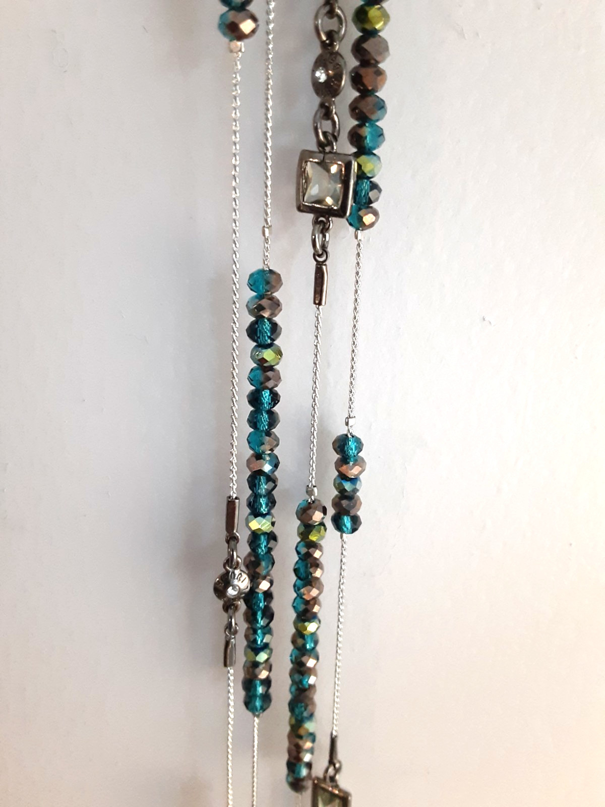 Henri Bendel Silver Purple Blue Swarovski AB Faceted Crystal Necklace 56 inch