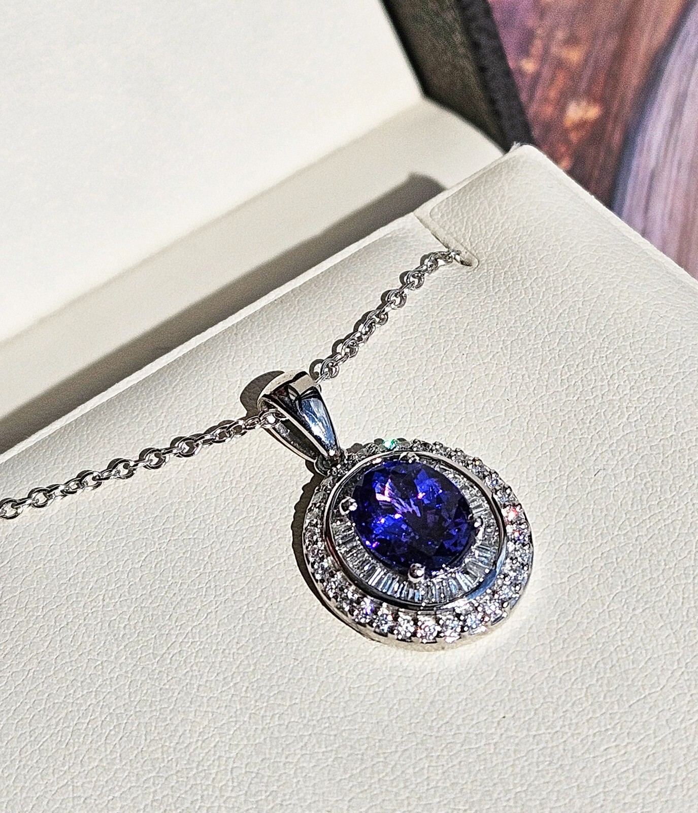 Rhapsody AAAA OVAL Tanzanite E-F VS Baguettes Diamonds 3.45ctw Platinum Pendant