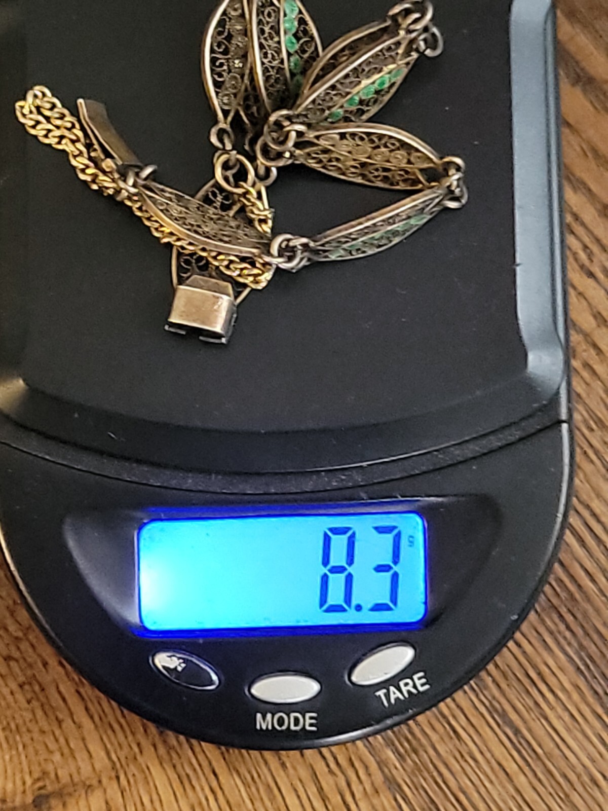 Vintage Cannetille & Green Enamel Bracelet, 6″ 800 Silver